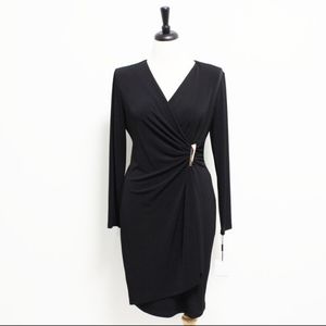 NWT Calvin Klein Black Faux Wrap V Neck Cinched